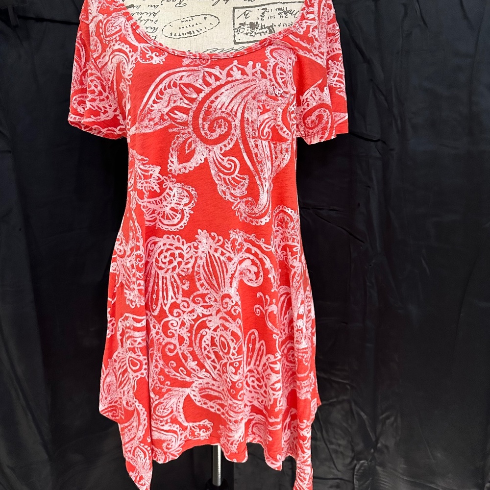 Fresh Produce, coral/ white, summer/ beach dress, size L